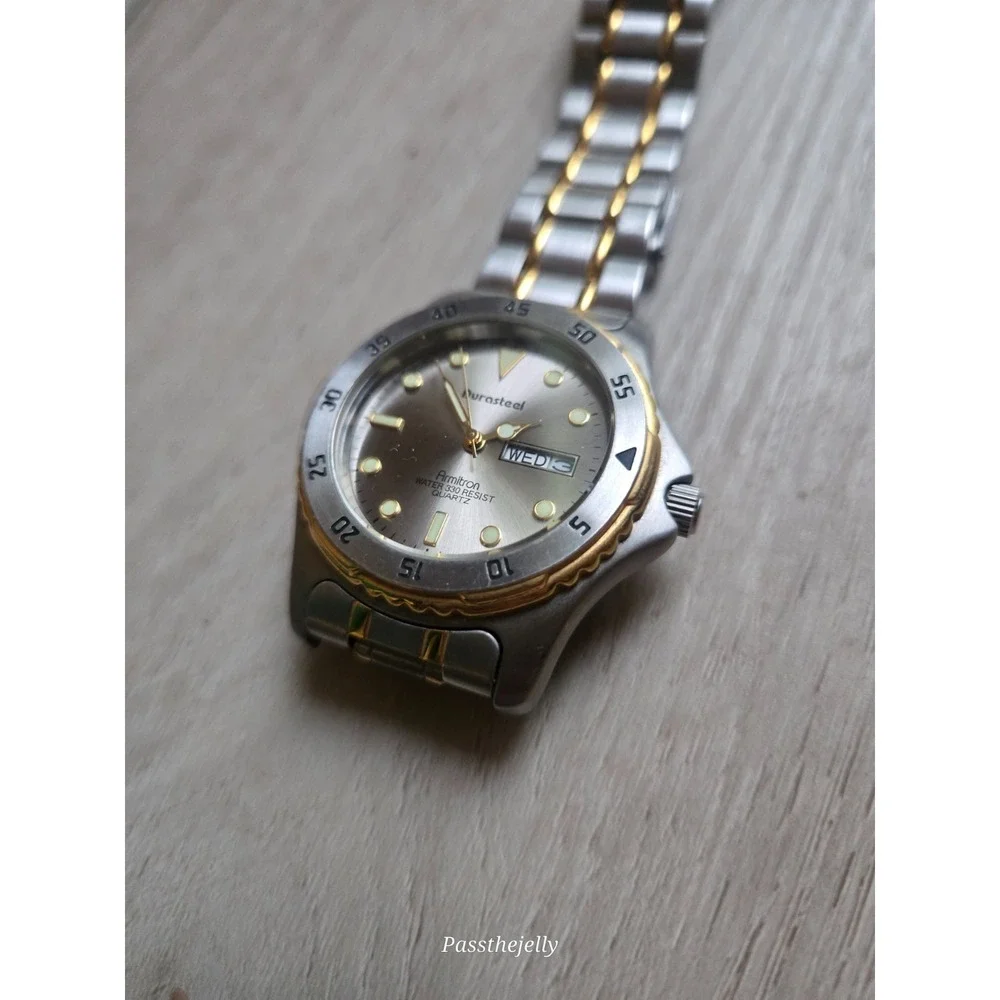 Armitron Watch Mens vtg Durasteel Two Tone Day Date Diver Old Money Heritage